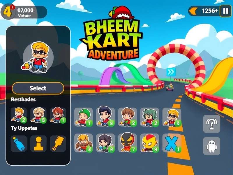 Bheem Kart Adventure gameplay screenshot showing colorful racing tracks