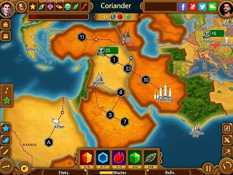 Spice Empire Coriander trade route map showing connections between cities