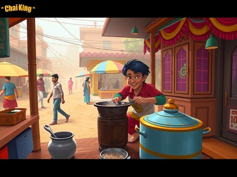 Masala Chai King visual design showing colorful Indian street scene