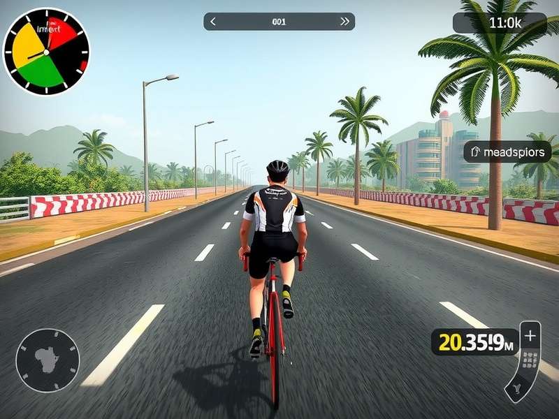 Sangam Cycling Elite gameplay showing cyclist on Indian road