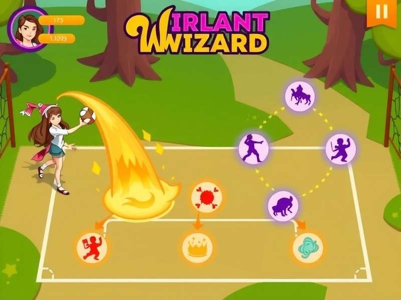 Vibrant Volley Wizard gameplay screenshot showing magical volleyball action