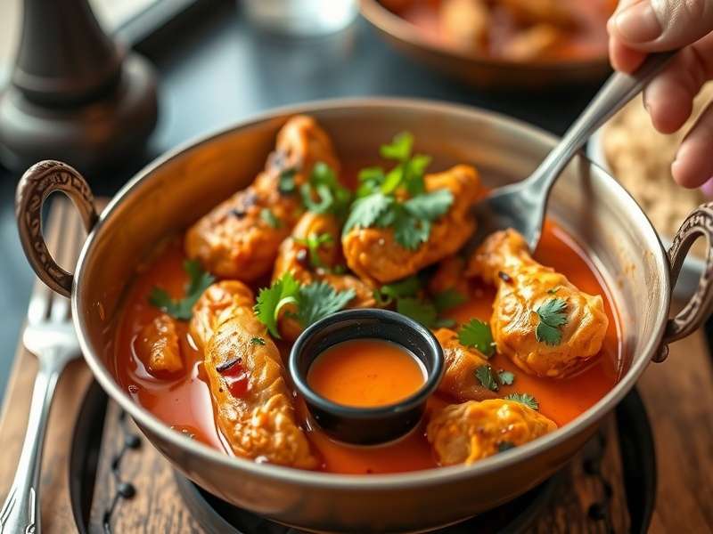 Spicy Chicken Tikka Masala served in traditional Indian copper bowl