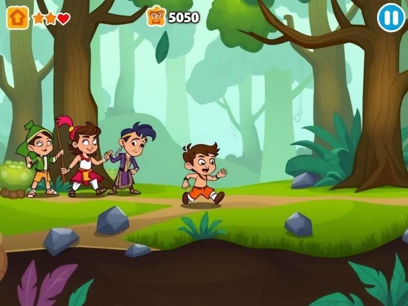 Chhota Bheem Forest Escape gameplay screenshot showing character running through forest