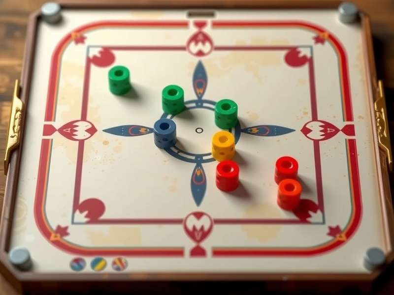 Historical carrom board and pieces