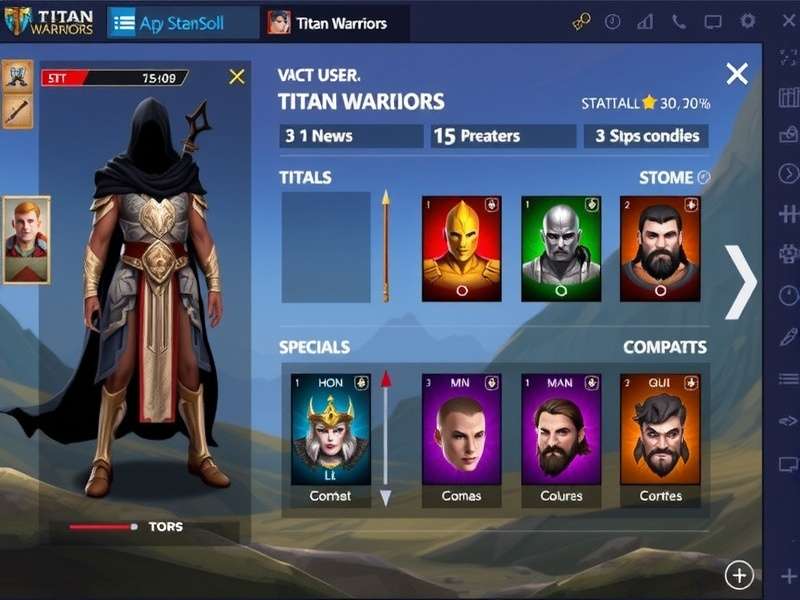 Titan Warriors game main screen showing character selection