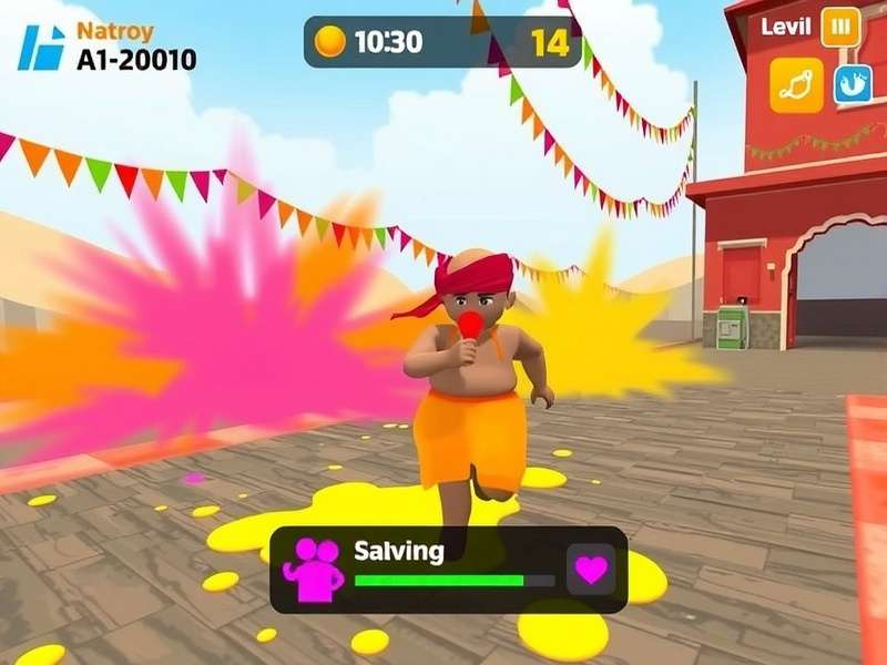 Gay Holi Run gameplay screenshot showing colorful festival environment