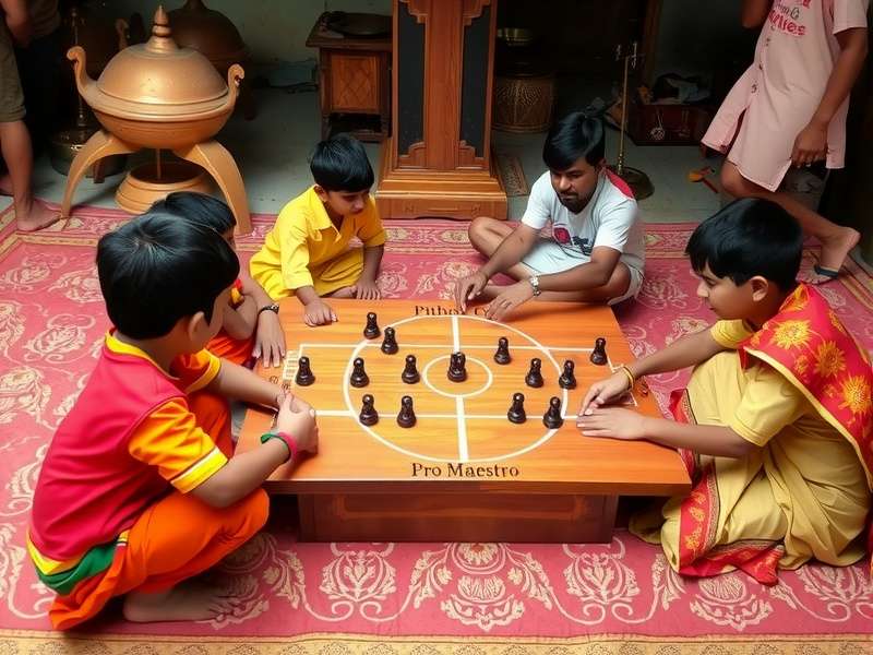 Children playing Pithoo Pro Maestro in a traditional Indian setting