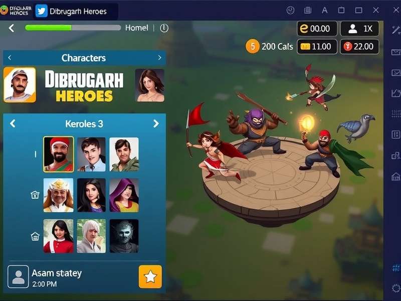 Dibrugarh Heroes gameplay screenshot showing character selection and Assam-inspired environments