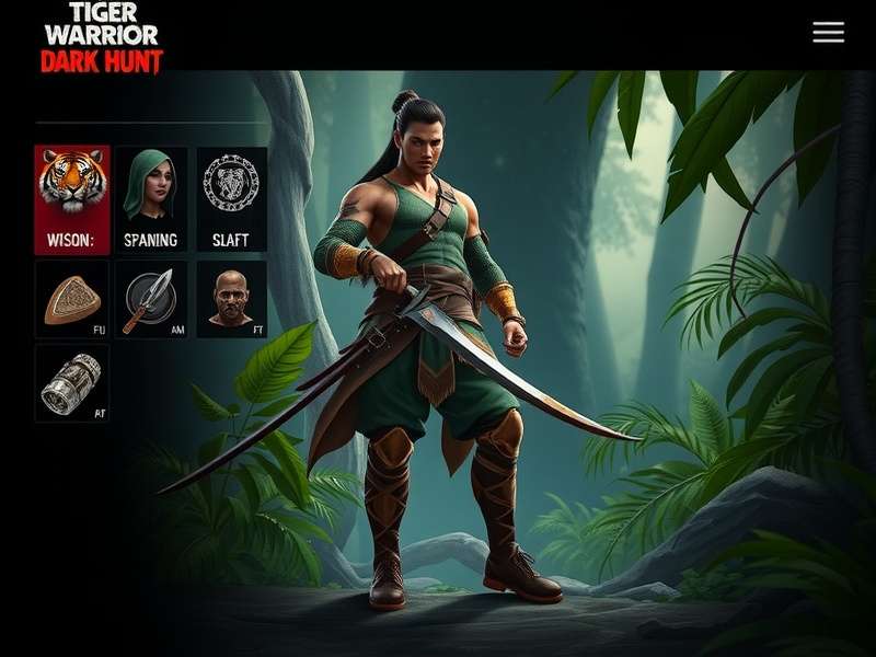 Tiger Warrior Dark Hunt gameplay screenshot showing character in jungle environment