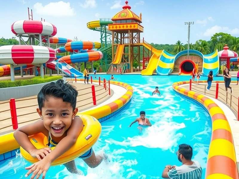 Family enjoying the lazy river attraction at Jamuna Water World