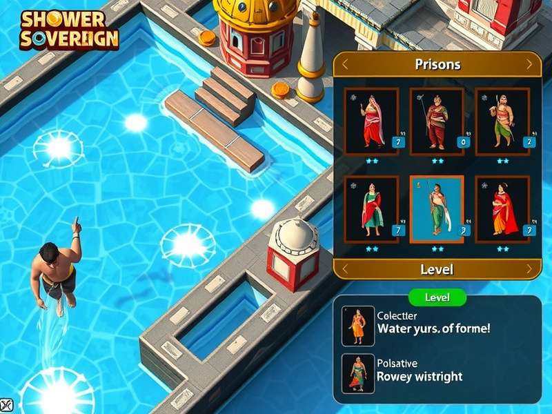 Shower Sovereign gameplay screenshot showing vibrant water effects