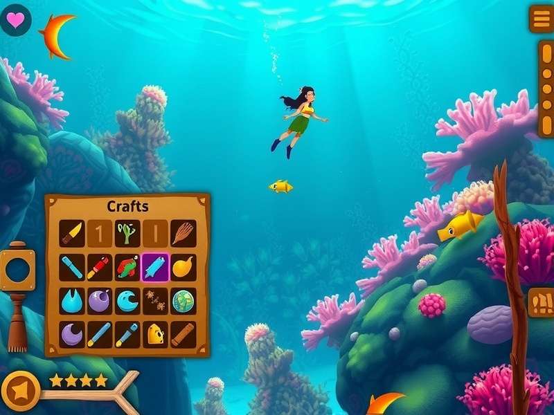 Underwater Jungle Odyssey gameplay screenshot showing character swimming through vibrant coral reefs