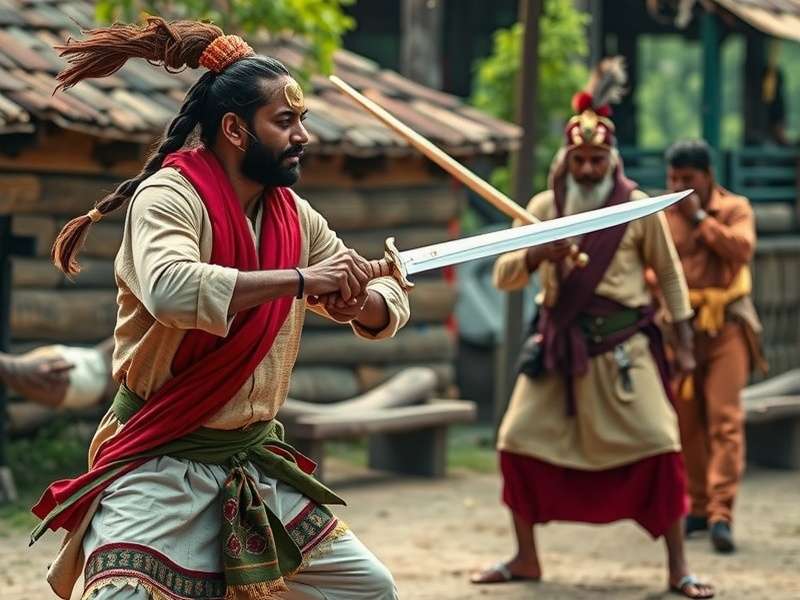 Historical depiction of Indian warriors practicing Kindle Sword Combat