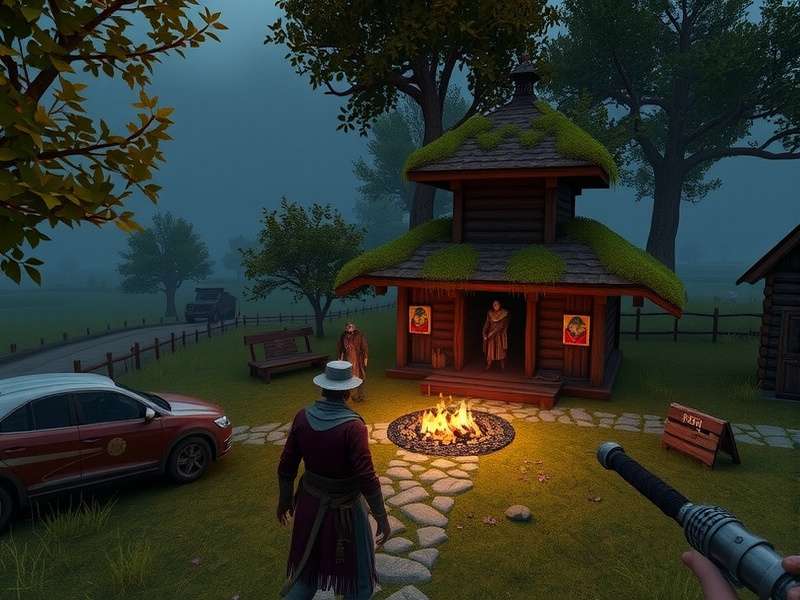 Story scene from Grim Hamlet Expedition showing character interaction