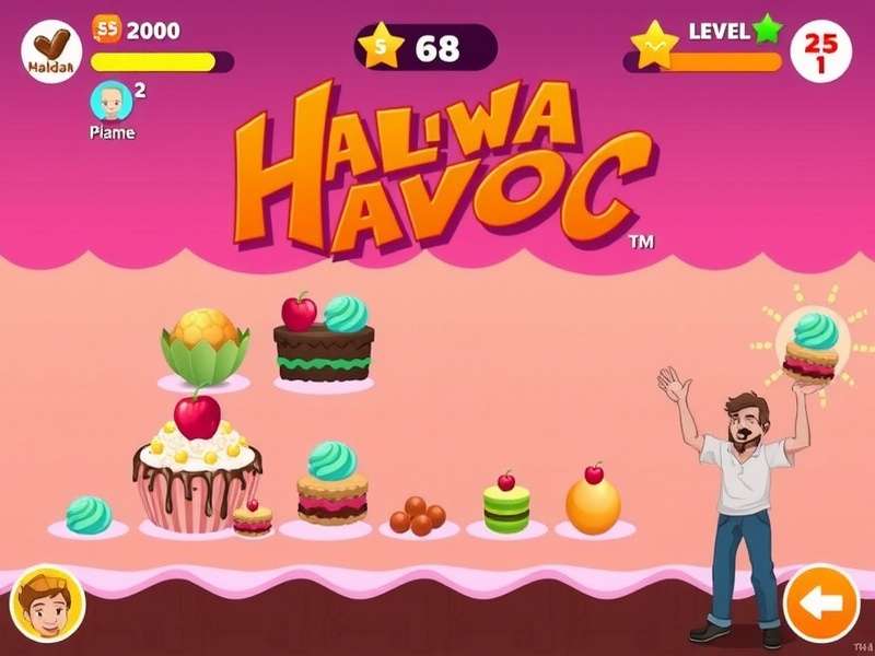 Halwa Havoc gameplay screenshot showing colorful dessert pieces