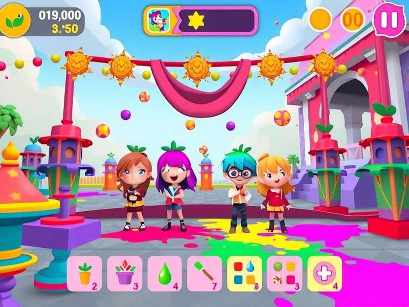 Holi Sunny Adventure color mixing mechanics demonstration