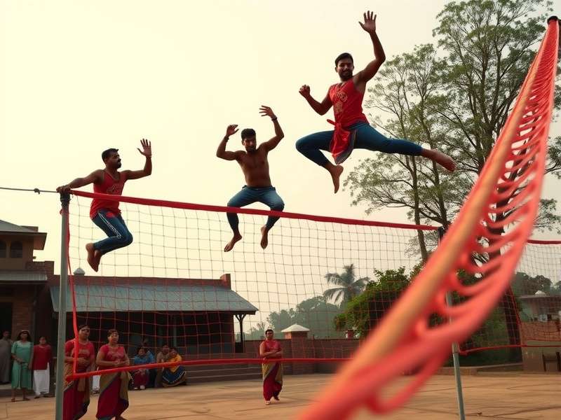 Bhangra Net Leaper demonstration showing athletes jumping over net
