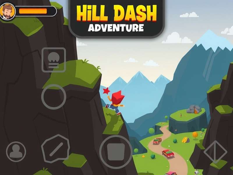Hill Dash Adventure gameplay screenshot showing character navigating mountainous terrain