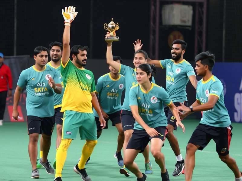 Chandigarh Handball Dominators team in action during a national tournament