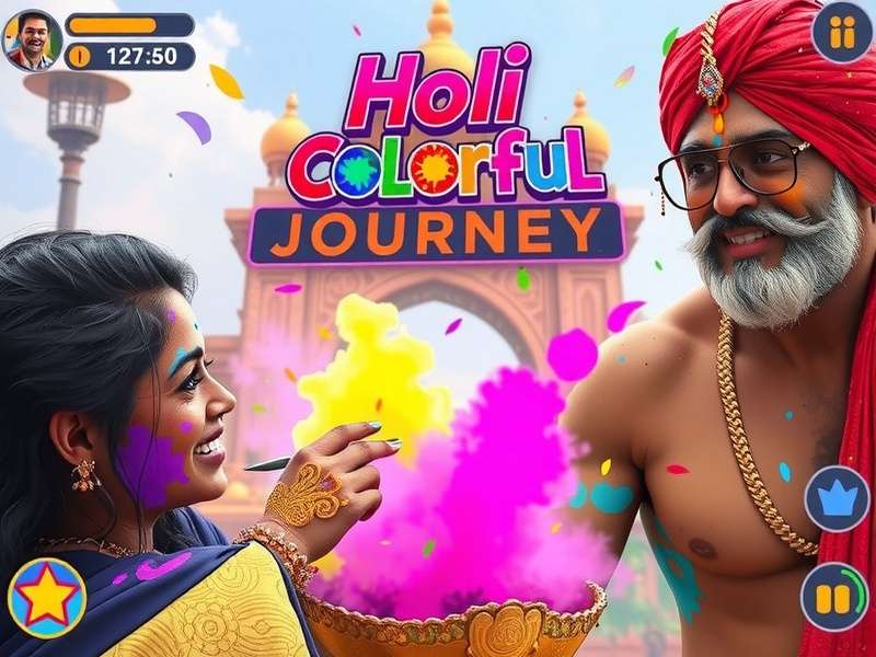 Holi Colorful Journey gameplay showing colorful festival celebration