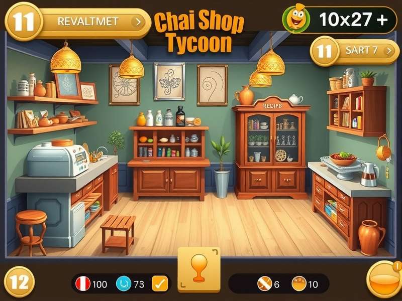 Chai Shop Tycoon gameplay screenshot showing a virtual tea shop