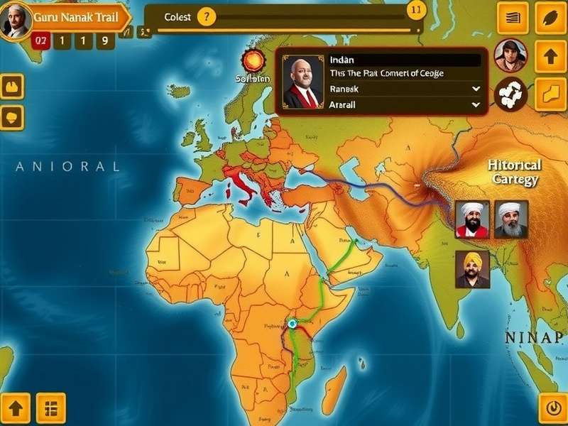 Historical map showing Guru Nanak's travels