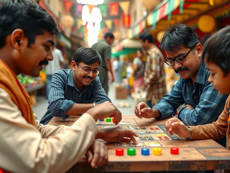 Close-up of Chudi Bazaar Champ game components arranged on playing board