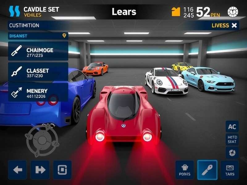 Siwan Velocity Master vehicle garage showing different car classes