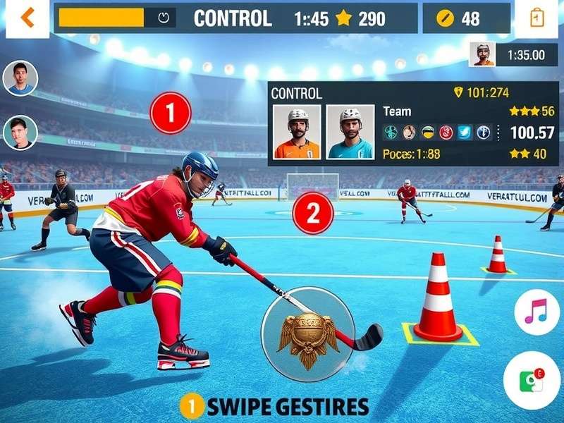 Hockey Heroes India Edition control tutorial showing swipe gestures