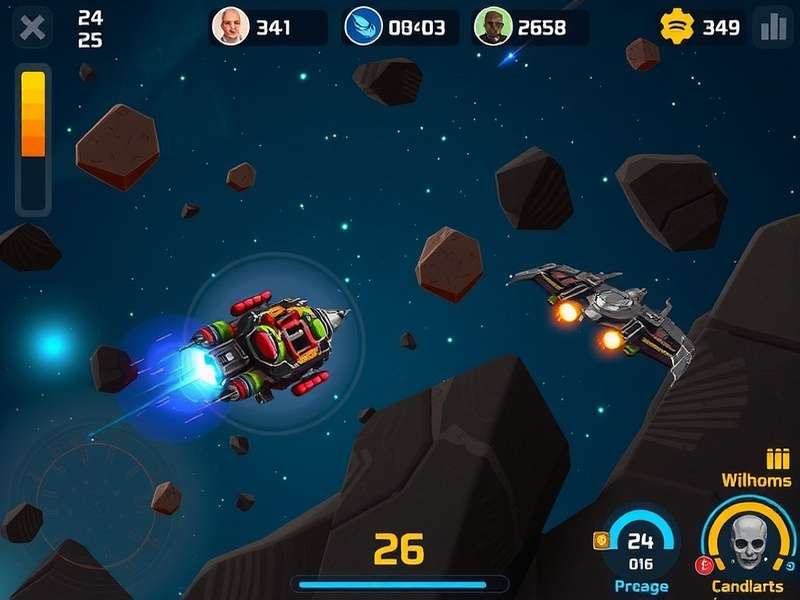 Astro Pirates Asteroid Miners gameplay screenshot showing spaceship mining asteroids