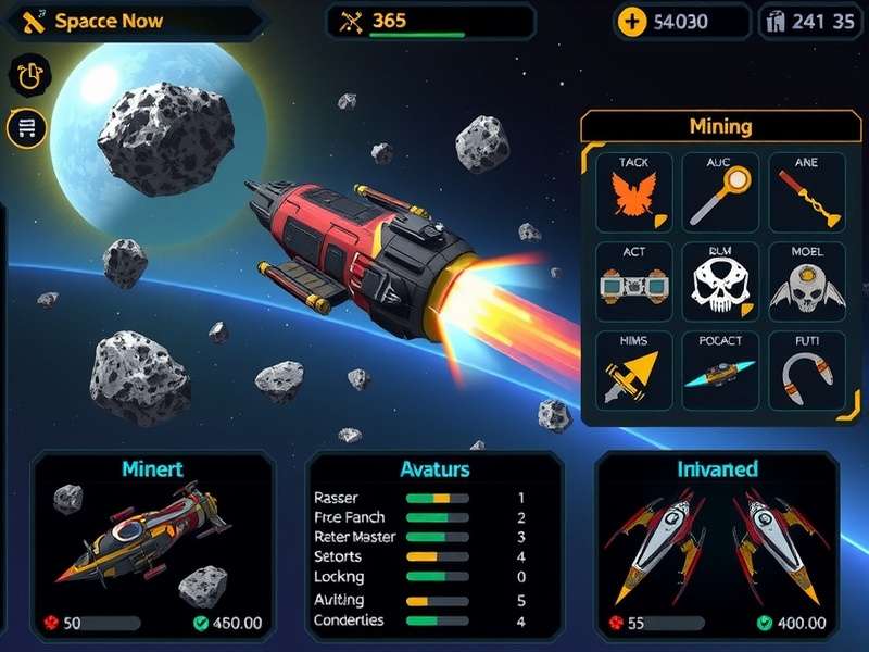 Detailed view of mining mechanics in Astro Pirates Asteroid Miners