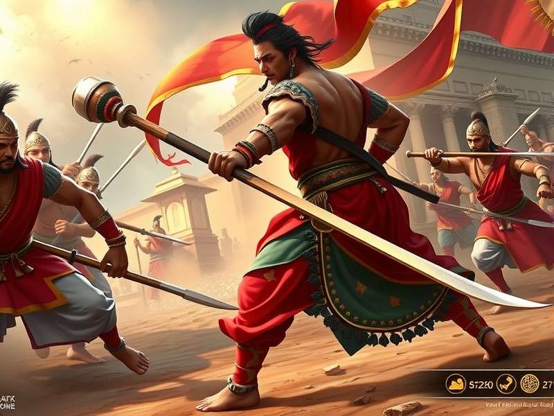 Maratha Mace Warlord character in battle stance with traditional Indian mace