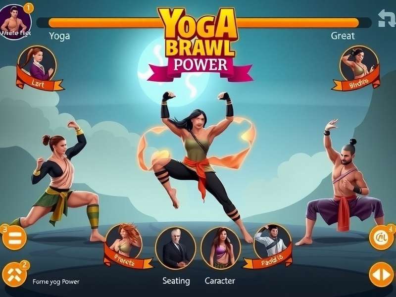 Yoga Brawl Power game cover art showing yogi warriors in combat poses