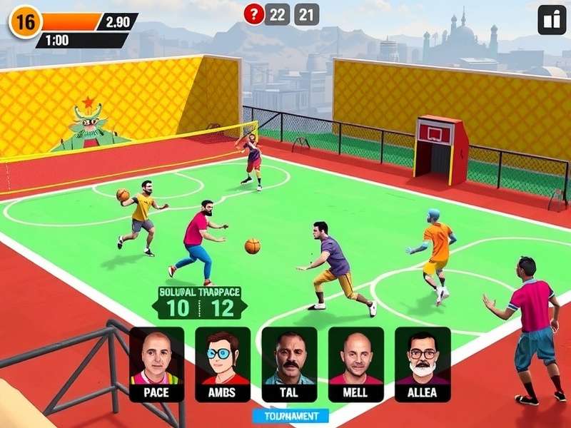 Bollywood Handball Rampage gameplay screenshot showing vibrant court and characters