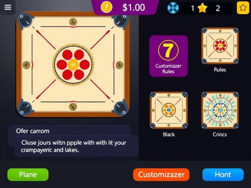 Carrom Royal Rush gameplay screenshot showing digital carrom board