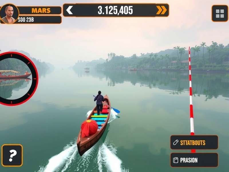 Ganga S River Race gameplay screenshot showing boat navigation