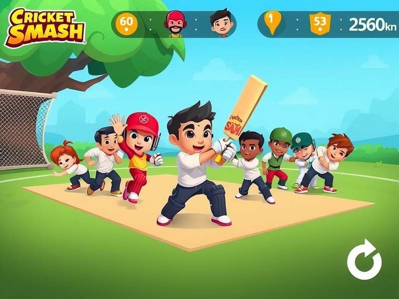 Chhota Bheem Cricket Smash gameplay screenshot showing characters playing cricket