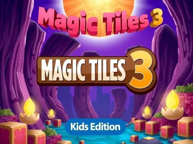 Child playing a colorful rhythm game on a tablet, Magic Tiles 3 Amazon Kids Edition interface visible