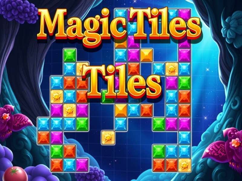 Magic Tiles 3 gameplay on a large PC monitor showing intricate tile patterns
