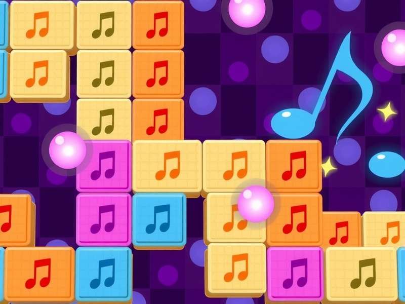 Close-up of a smartphone screen showing Music Tiles 3 gameplay with colourful tiles and musical notes