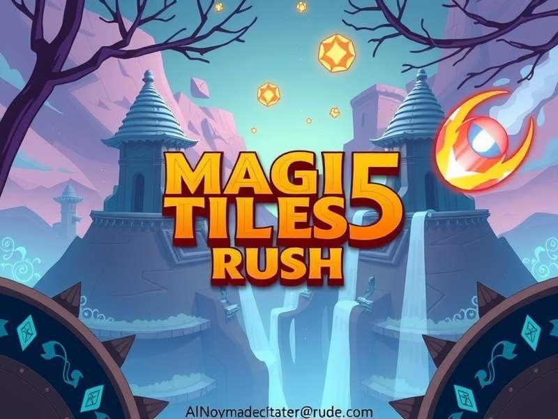 Close-up of a smartphone screen showing Magic Tiles 3 Rush gameplay with fast-moving tiles