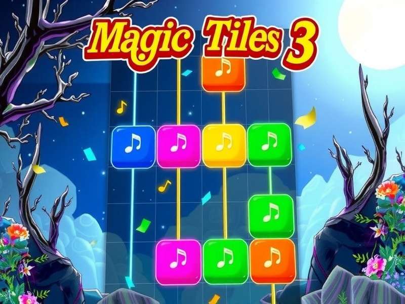 Magic Tiles 3 Music gameplay on smartphone with colorful neon tiles and Indian backdrop
