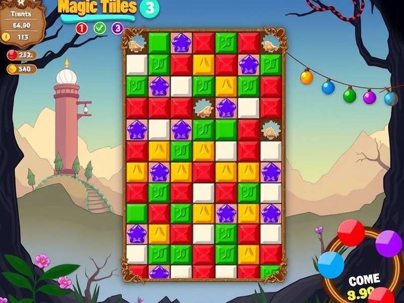 Magic Tiles 3 Young And Free gameplay showing colorful tiles and score display